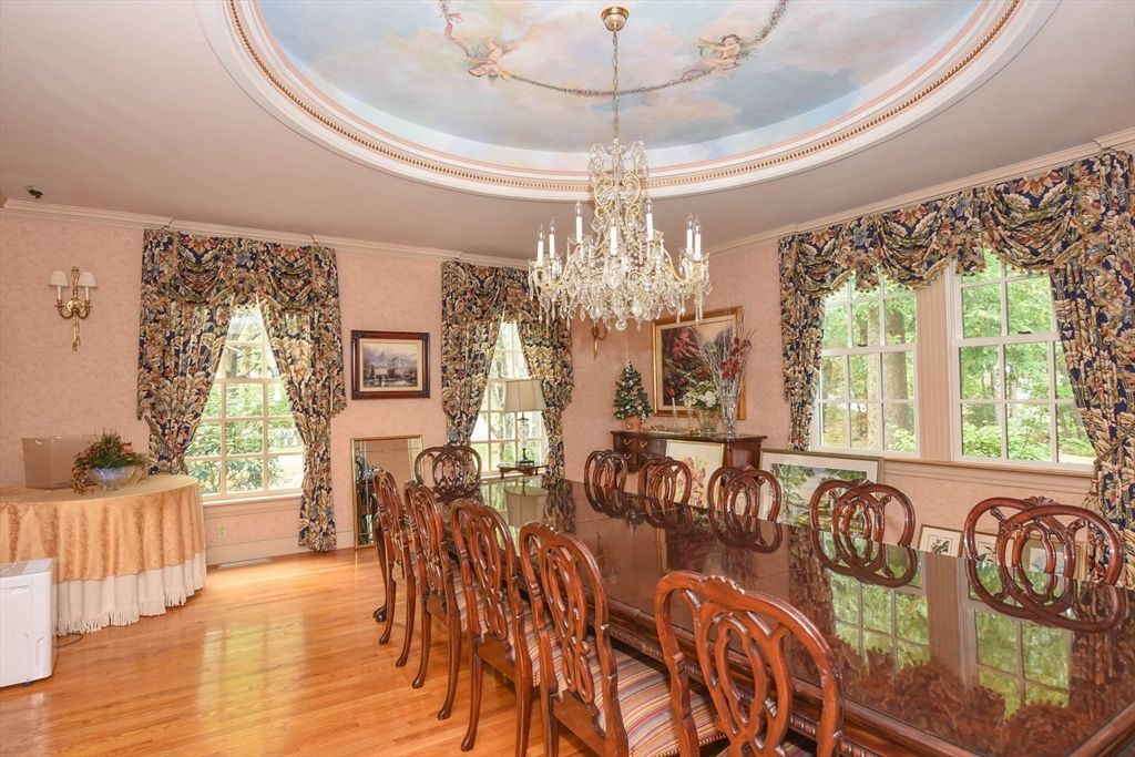 Chandelier, Dining room, Interior, Wood Texture Flooring