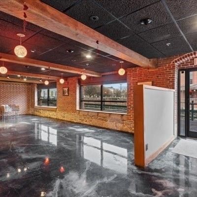 Empty room, Interior, Pendant Lights, Stone Walls, Wooden Beams