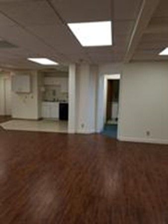 Empty room, Interior, Kitchen, Recessed Lighting, Wood Texture Flooring