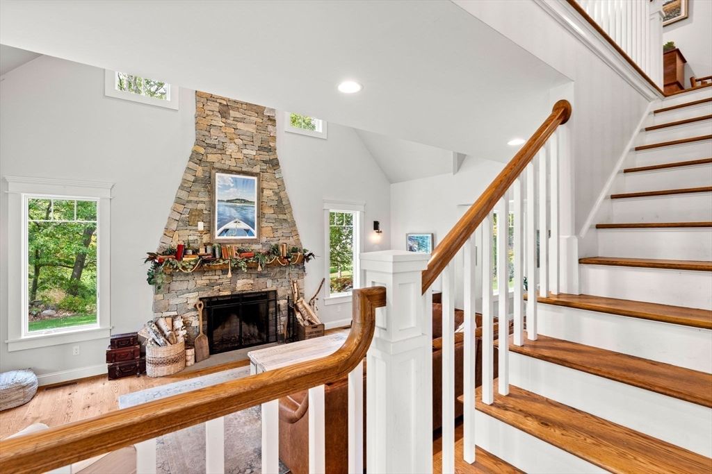 Fireplace, Interior, Recessed Lighting, Wood Texture Flooring