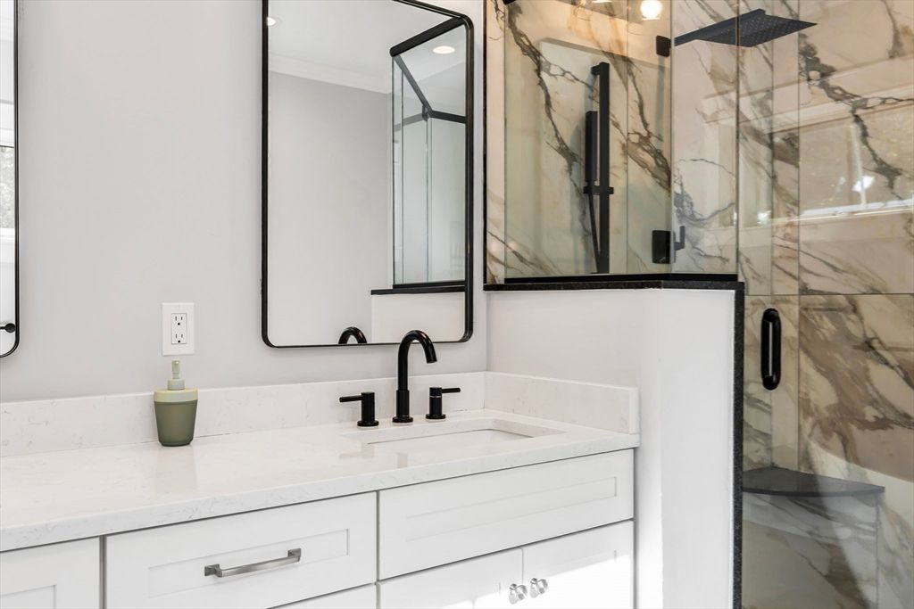Bathroom, Glass Shower, Interior, Marble Walls