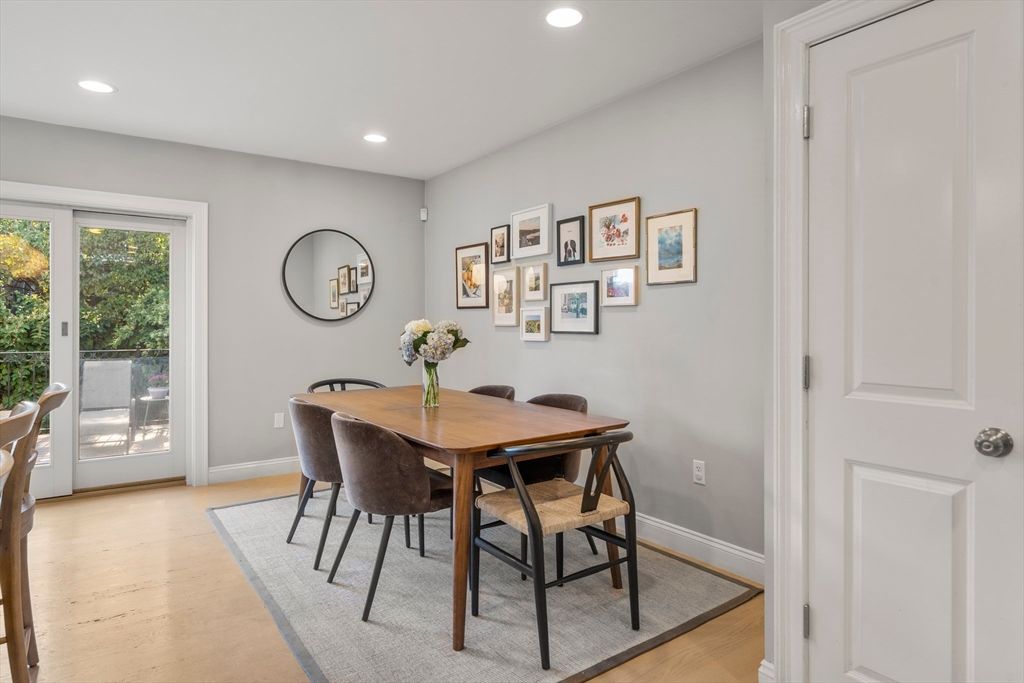 Dining room, Interior, Recessed Lighting, Wood Texture Flooring