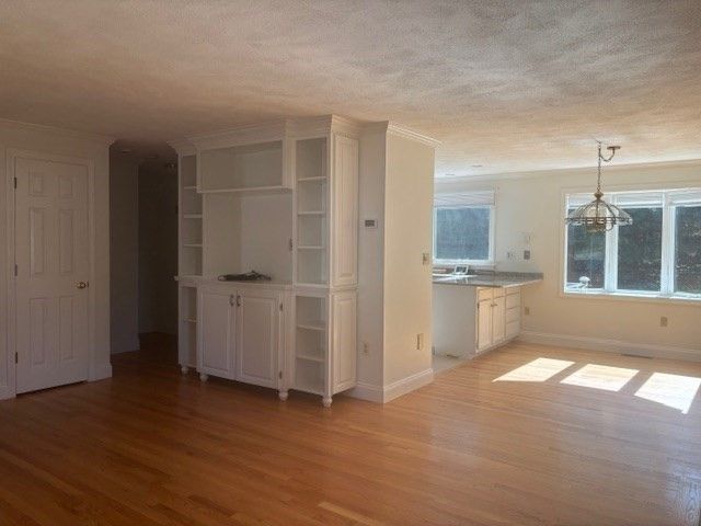 Empty room, Interior, Kitchen, Pendant Lights, Wood Texture Flooring