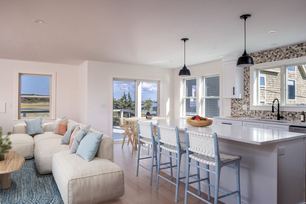 Dining room, Interior, Kitchen, Living room, Pendant Lights, Recessed Lighting, Water, Wood Texture Flooring