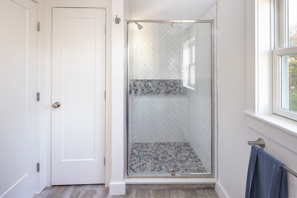 Bathroom, Glass Shower, Interior, Wood Texture Flooring