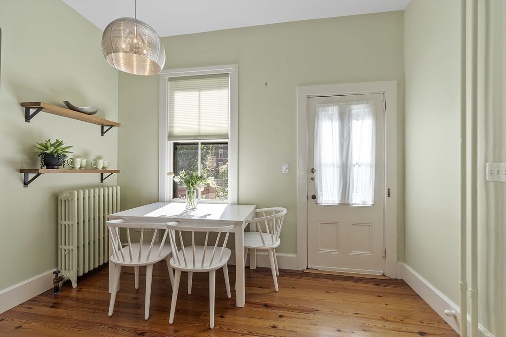 Dining room, Interior, Pendant Lights, Wood Texture Flooring