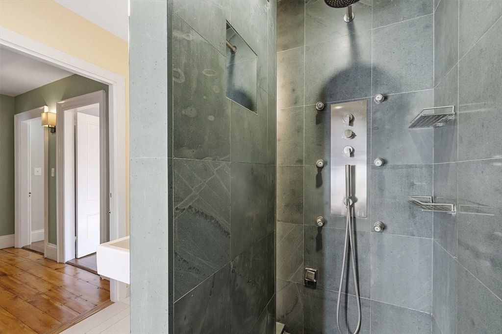 Bathroom, Glass Shower, Interior, Wood Texture Flooring