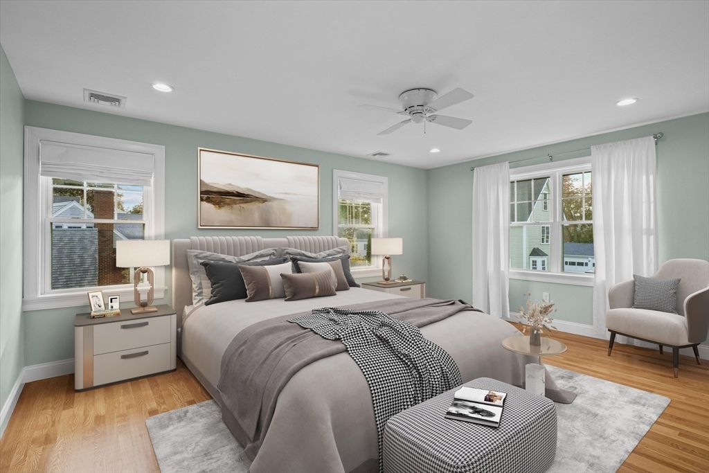 Bedroom, Interior, Recessed Lighting, Wood Texture Flooring