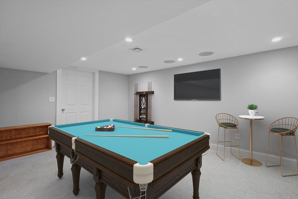 Billiard Table, Game Room, Interior, Recessed Lighting