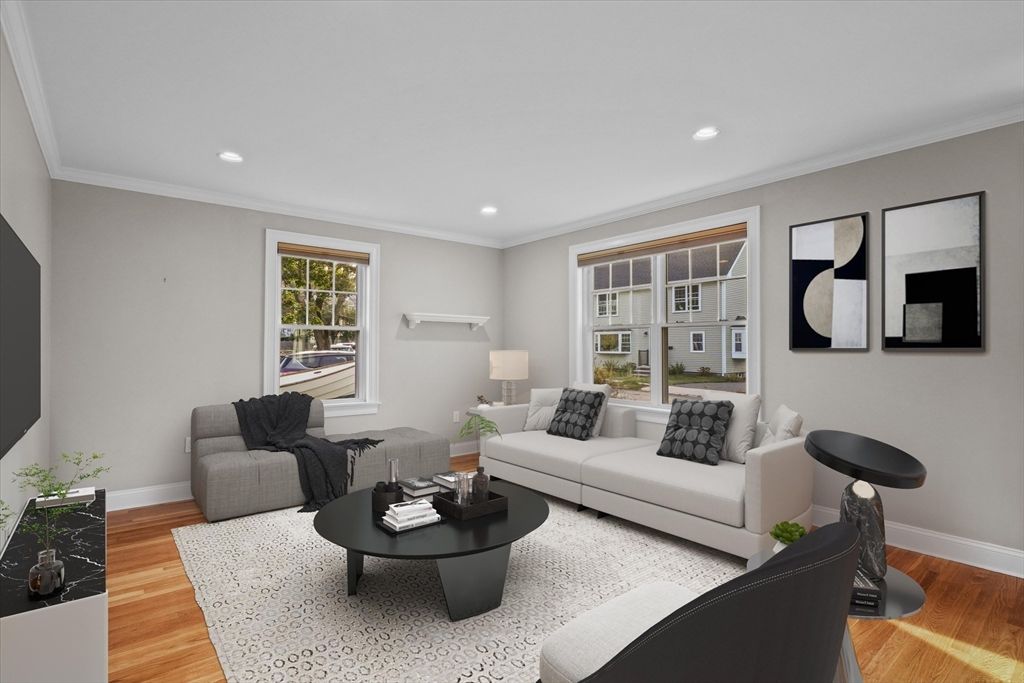 Interior, Living room, Recessed Lighting, Wood Texture Flooring