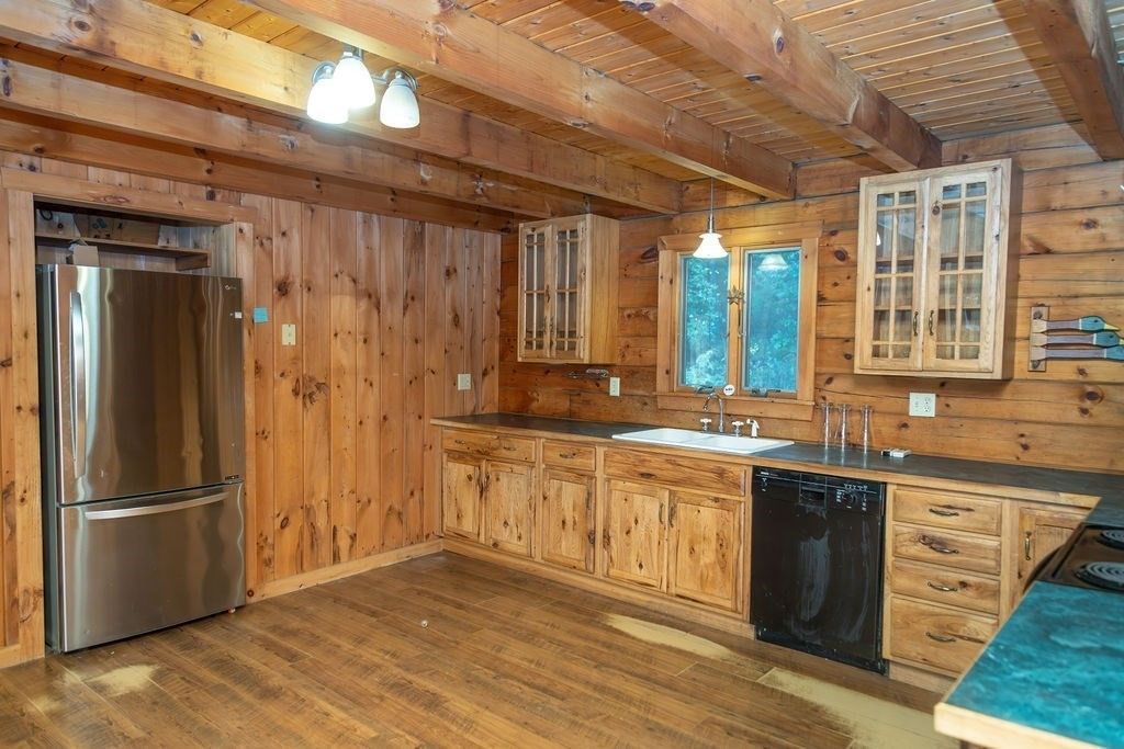 Interior, Kitchen, Stainless Steel Appliances, Wooden Beams, Wooden Ceilings, Wood Texture Flooring, Wooden Walls