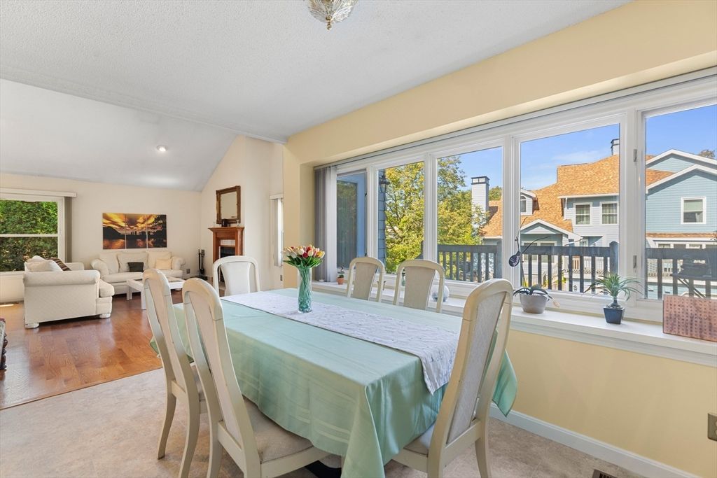 Dining room, Interior, Living room, Recessed Lighting, Wood Texture Flooring