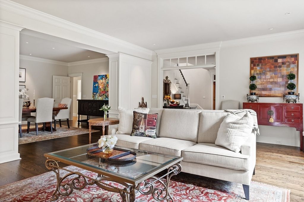 Dining room, Interior, Living room, Recessed Lighting, Wood Texture Flooring