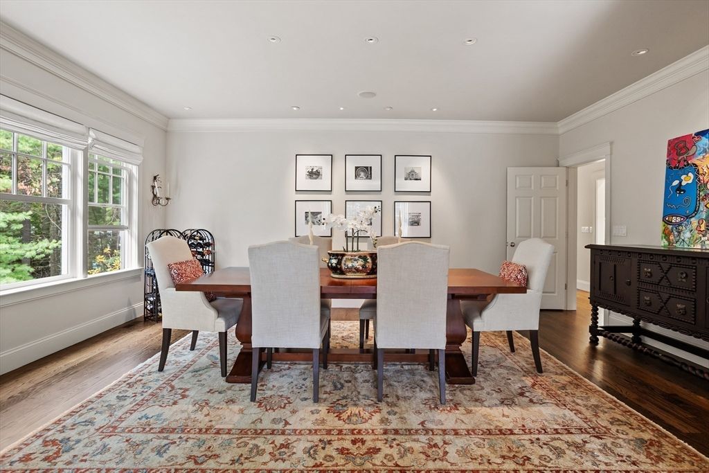 Dining room, Interior, Recessed Lighting, Wood Texture Flooring
