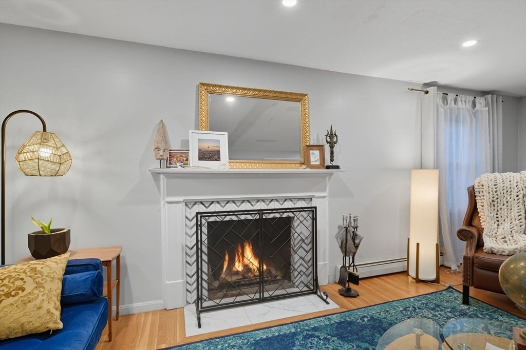 Fireplace, Interior, Recessed Lighting, Wood Texture Flooring