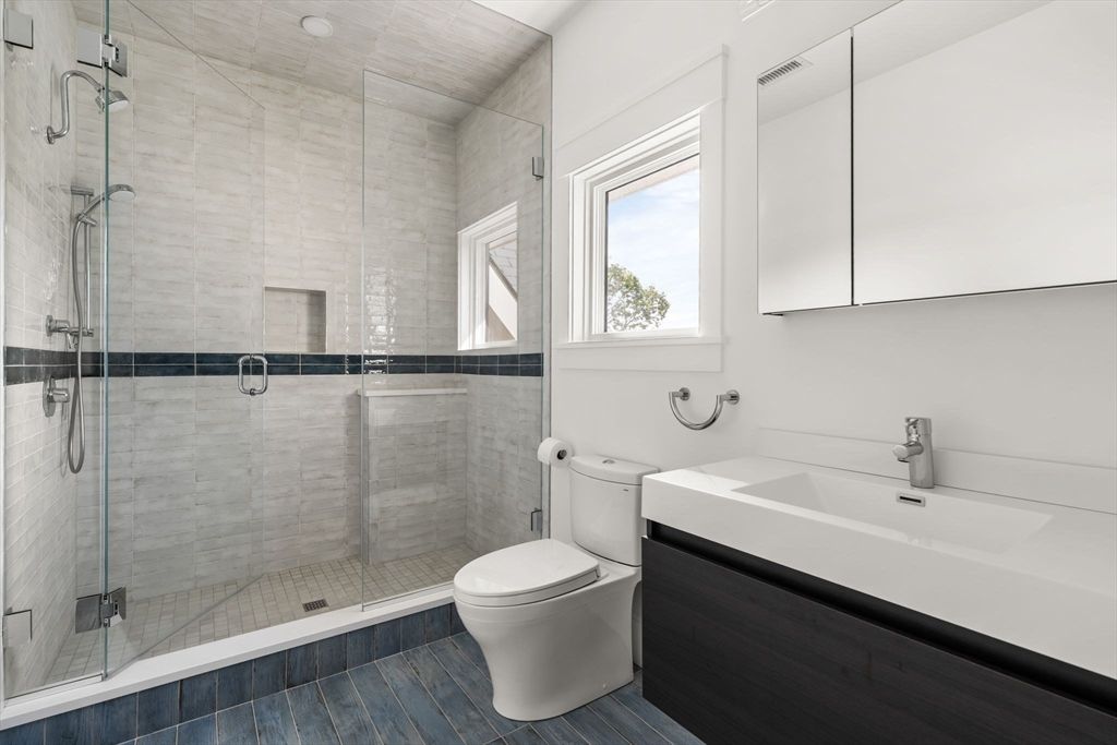 Bathroom, Glass Shower, Interior, Wood Texture Flooring