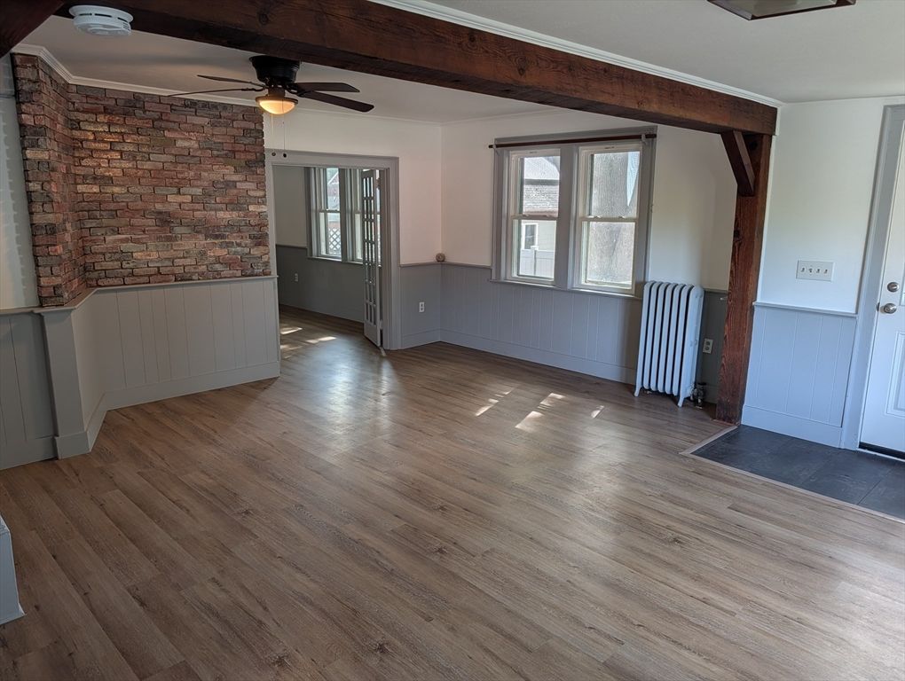 Empty room, Interior, Stone Walls, Wooden Beams, Wood Texture Flooring