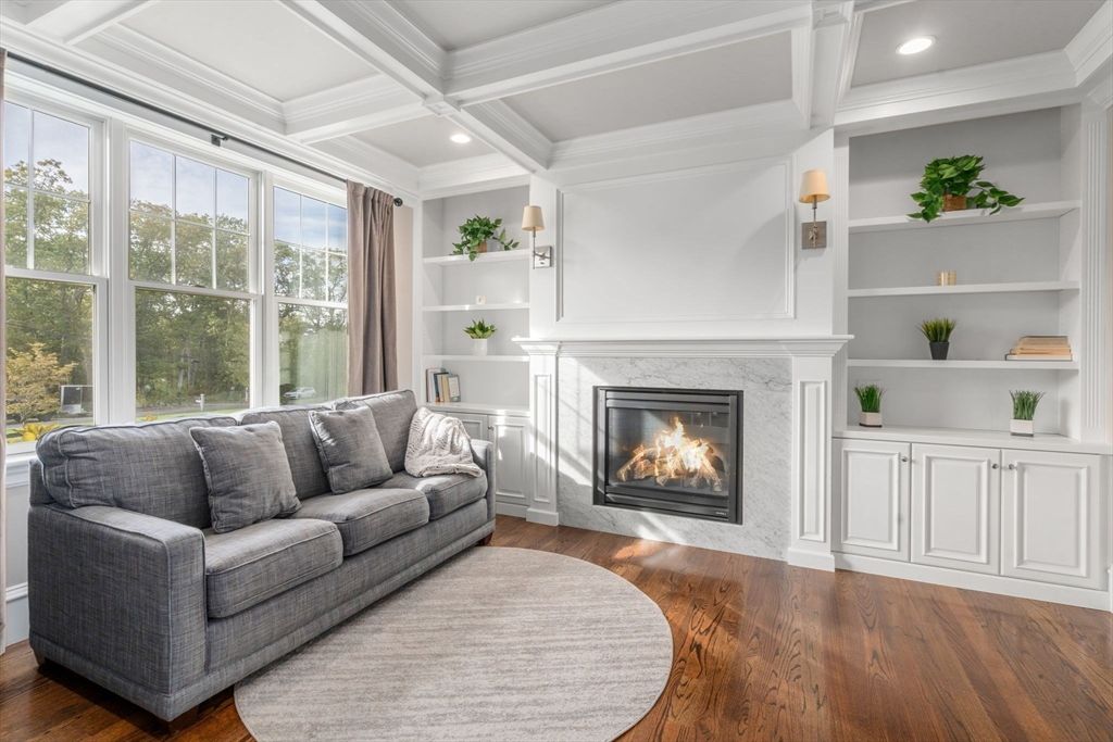 Fireplace, Interior, Recessed Lighting, Wood Texture Flooring