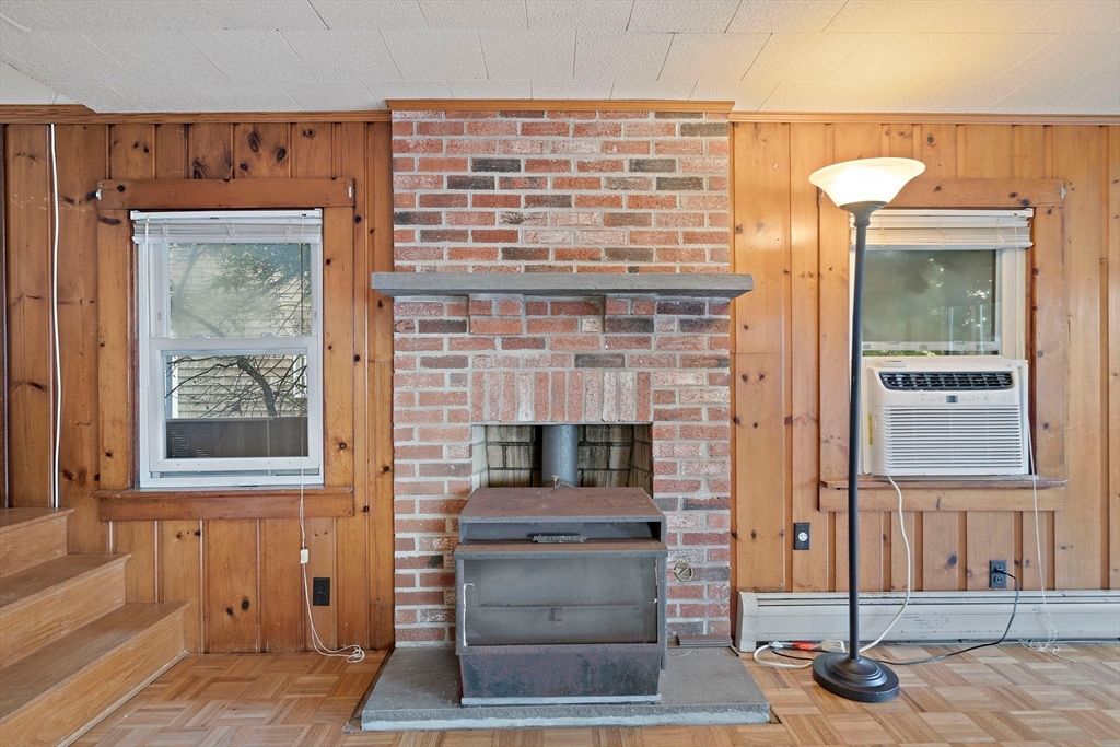 Fireplace, Interior, Stone Walls, Wood Texture Flooring, Wooden Walls