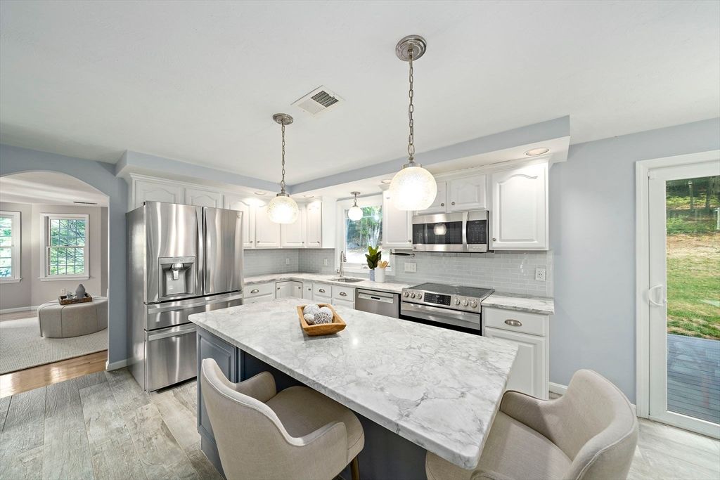 Interior, Kitchen, Pendant Lights, Stainless Steel Appliances, Wood Texture Flooring