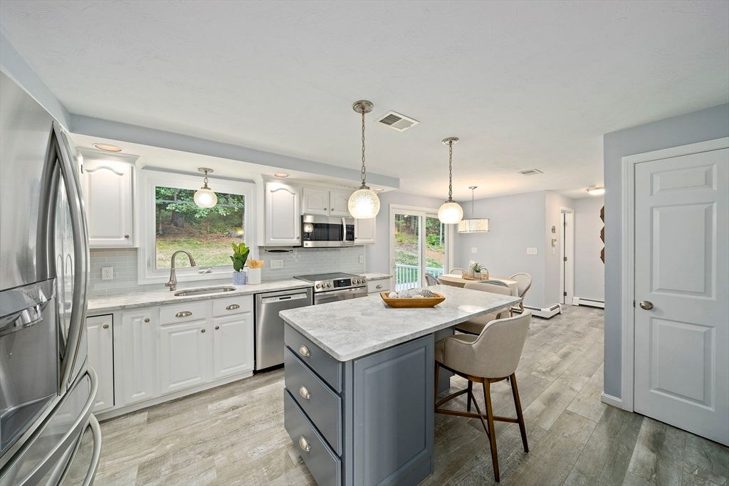 Interior, Kitchen, Pendant Lights, Stainless Steel Appliances, Wood Texture Flooring