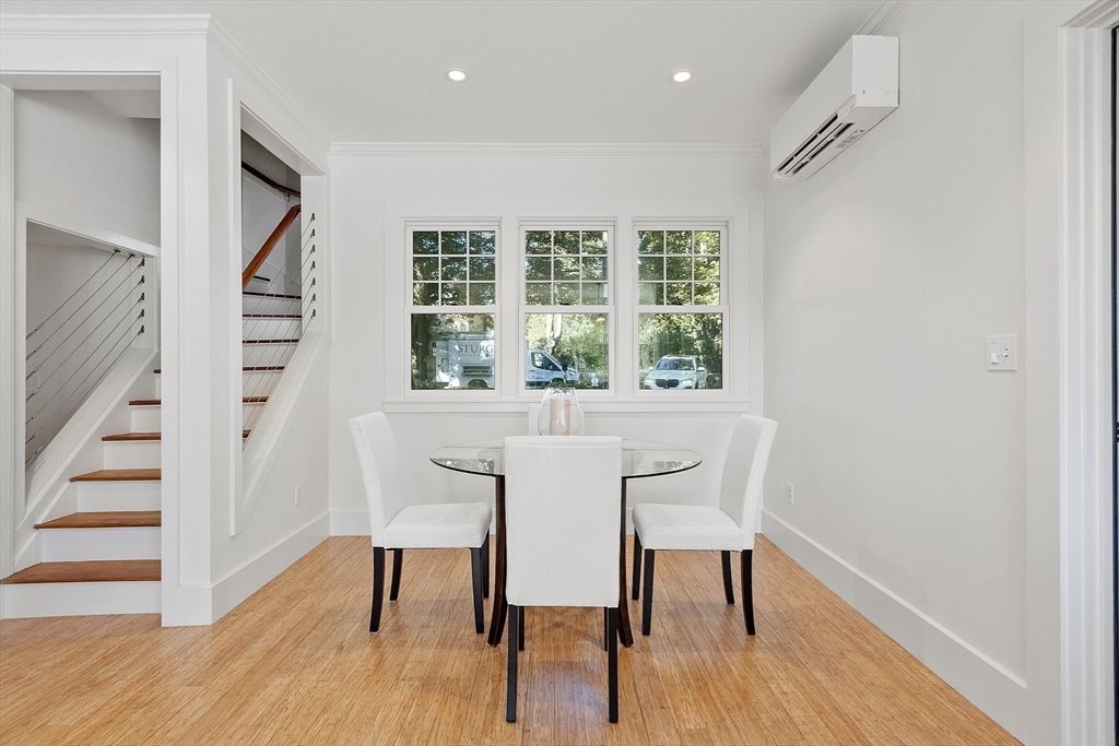 Dining room, Interior, Recessed Lighting, Wood Texture Flooring