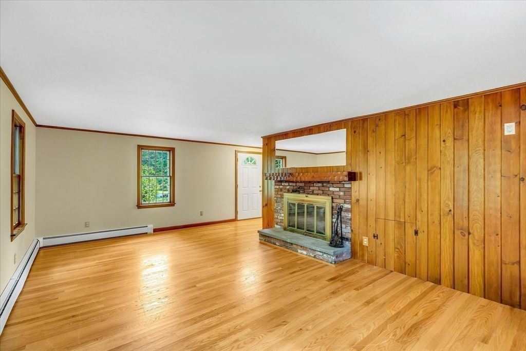 Empty room, Fireplace, Interior, Wood Texture Flooring, Wooden Walls