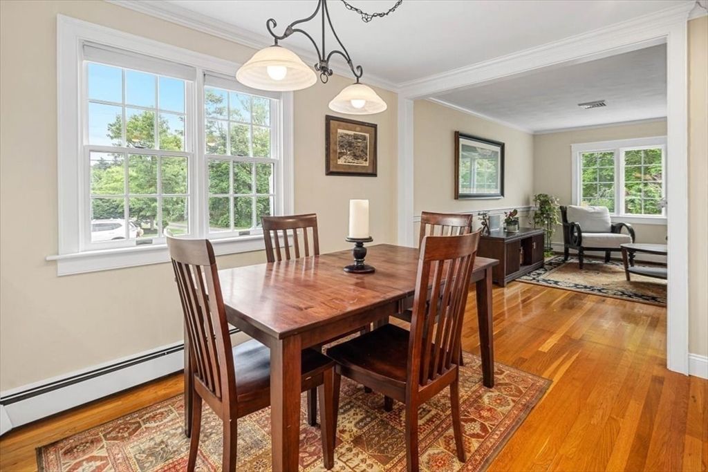 Dining room, Interior, Pendant Lights, Wood Texture Flooring