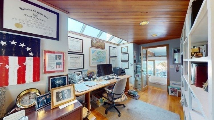 Home Office, Interior, Recessed Lighting, Wooden Ceilings, Wood Texture Flooring