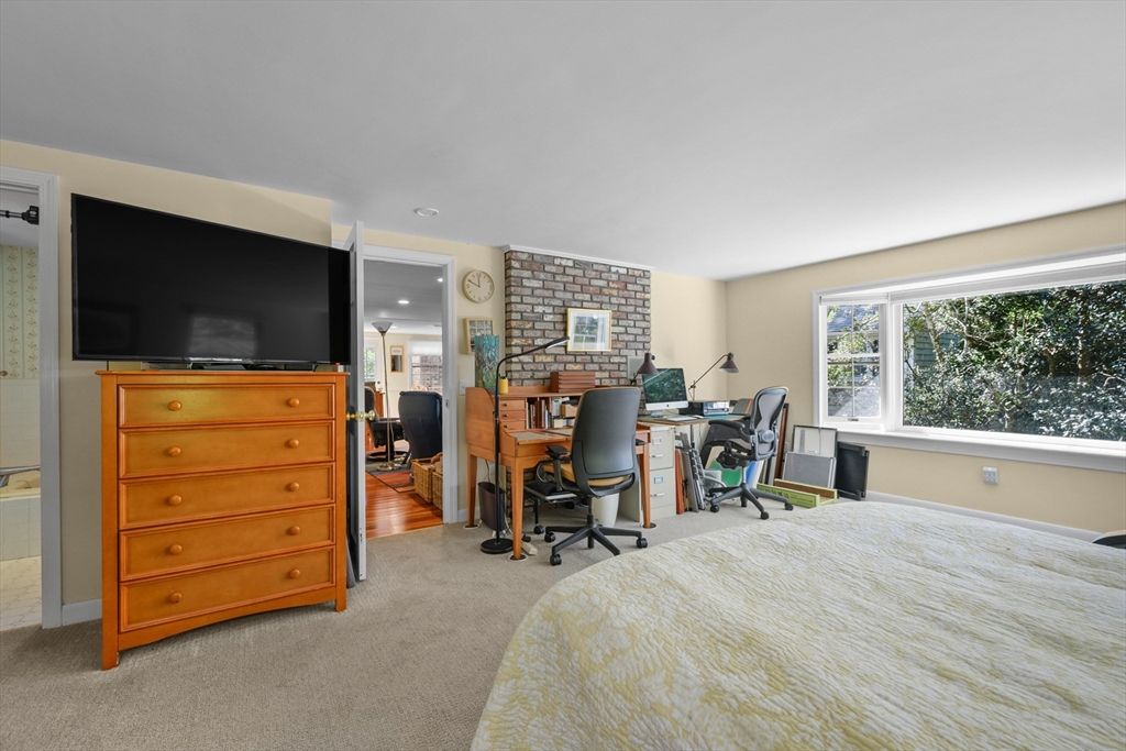 Bedroom, Home Office, Interior, Recessed Lighting, Stone Walls