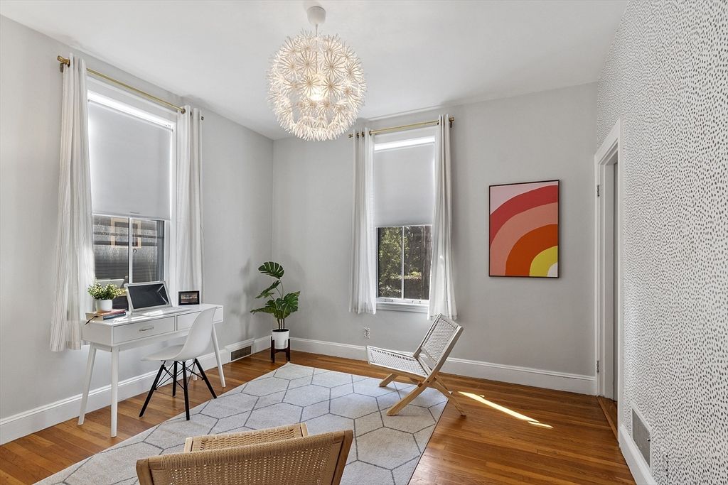 Chandelier, Home Office, Interior, Wood Texture Flooring
