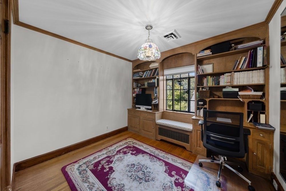 Home Office, Interior, Pendant Lights, Wood Texture Flooring