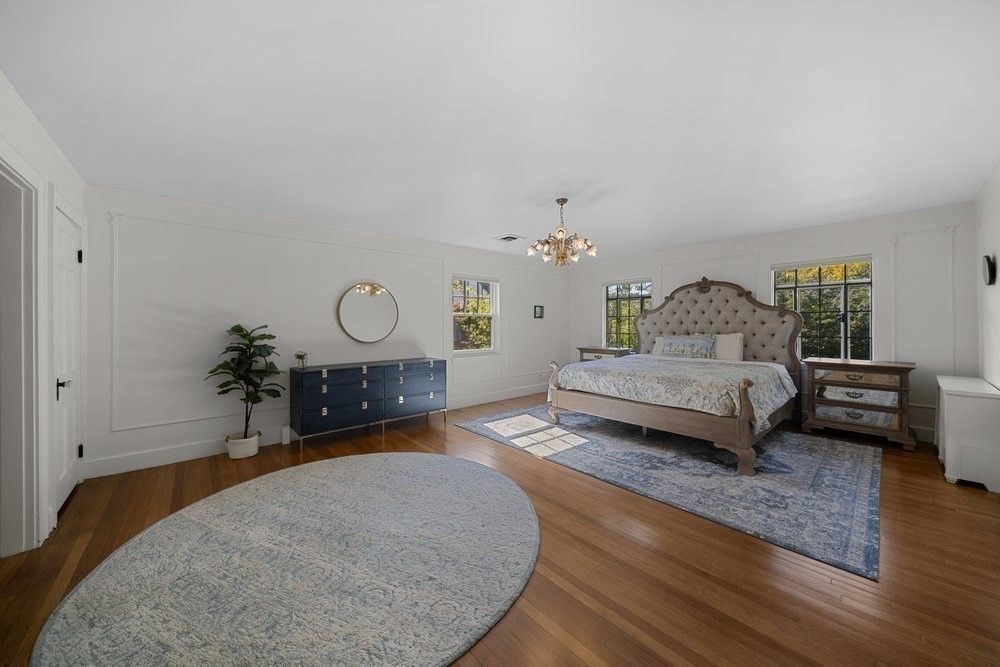 Bedroom, Chandelier, Interior, Wood Texture Flooring