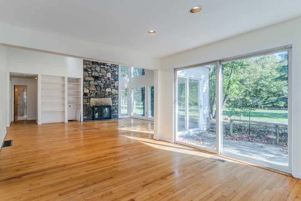 Empty room, Fireplace, Interior, Recessed Lighting, Wood Texture Flooring