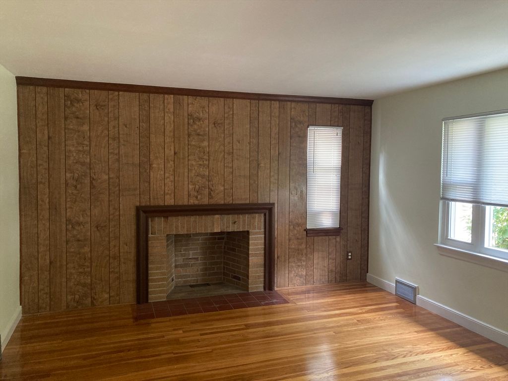 Empty room, Fireplace, Interior, Wood Texture Flooring, Wooden Walls