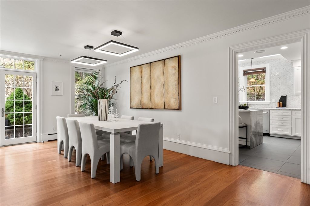 Dining room, Interior, Recessed Lighting, Wood Texture Flooring