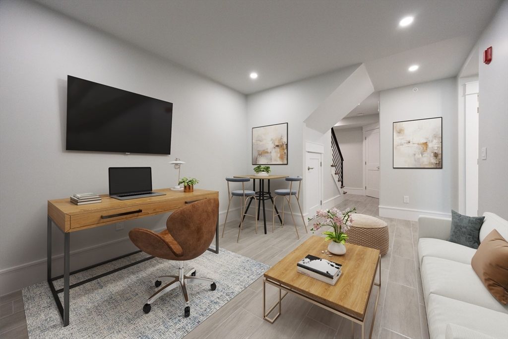 Home Office, Interior, Recessed Lighting, Wood Texture Flooring