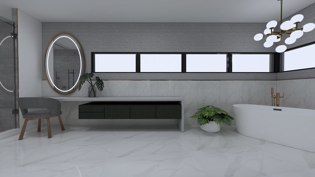 Bathroom, Free Standing Baths, Interior, Marble, Pendant Lights