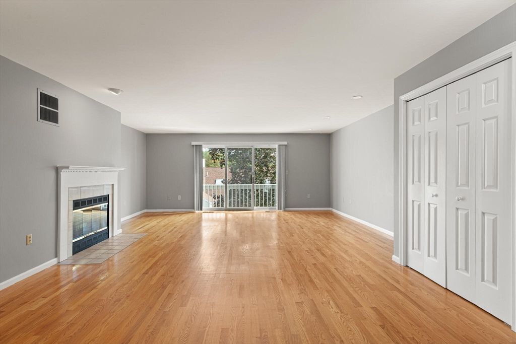 Empty room, Fireplace, Interior, Recessed Lighting, Wood Texture Flooring