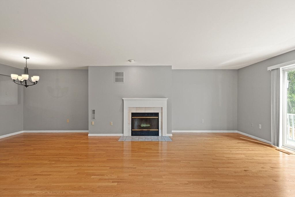 Chandelier, Empty room, Fireplace, Interior, Wood Texture Flooring