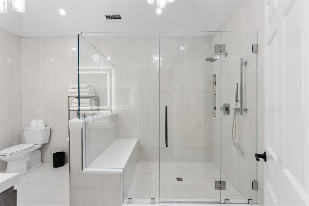 Bathroom, Glass Shower, Interior, Recessed Lighting