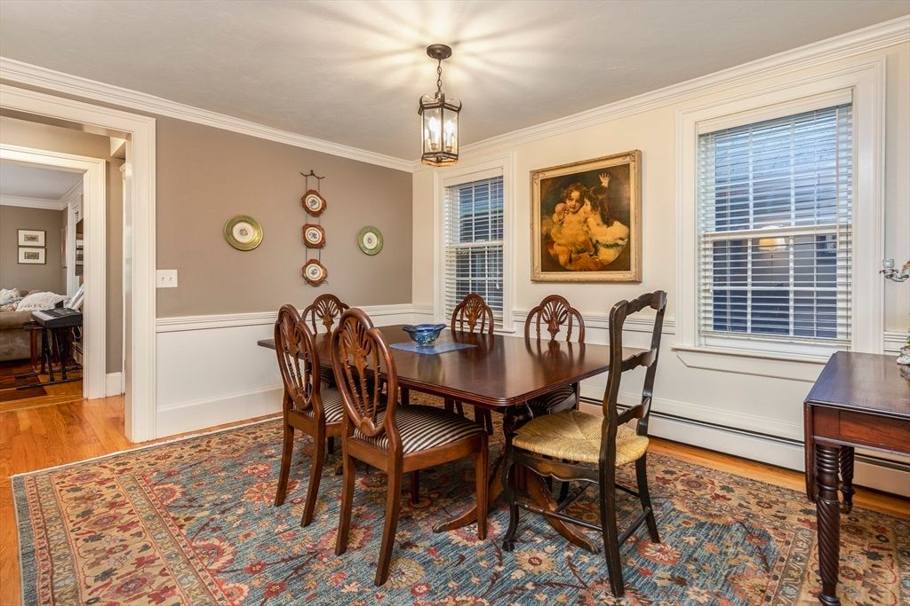 Dining room, Interior, Pendant Lights, Wood Texture Flooring