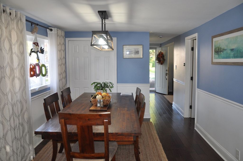 Dining room, Interior, Pendant Lights, Wood Texture Flooring