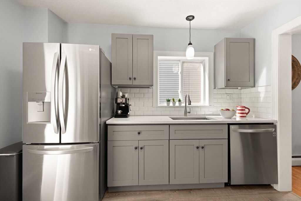 Interior, Kitchen, Pendant Lights, Stainless Steel Appliances, Wood Texture Flooring