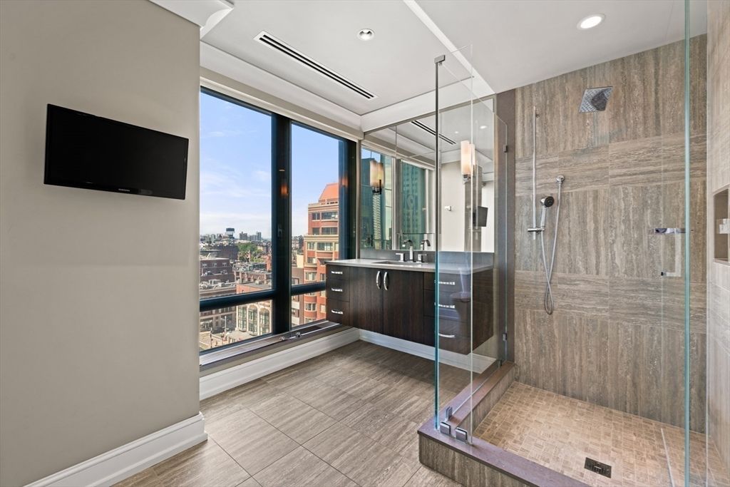 Bathroom, Glass Shower, Interior, Recessed Lighting