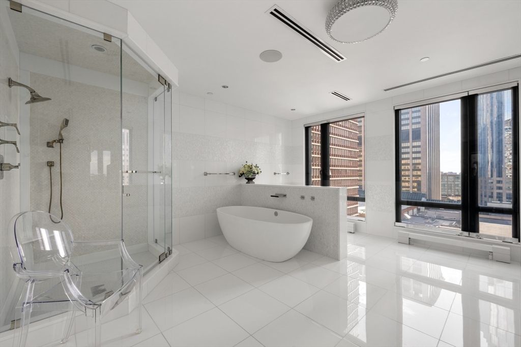 Bathroom, Free Standing Baths, Glass Shower, Interior, Recessed Lighting