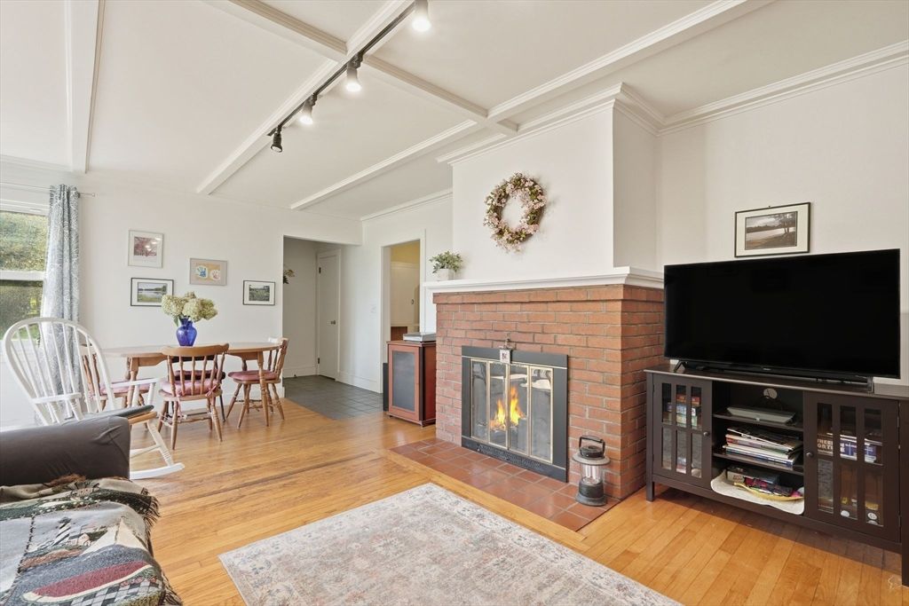 Dining room, Fireplace, Interior, Wood Texture Flooring