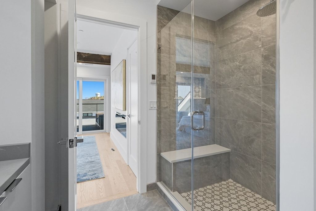 Bathroom, Glass Shower, Interior, Wood Texture Flooring