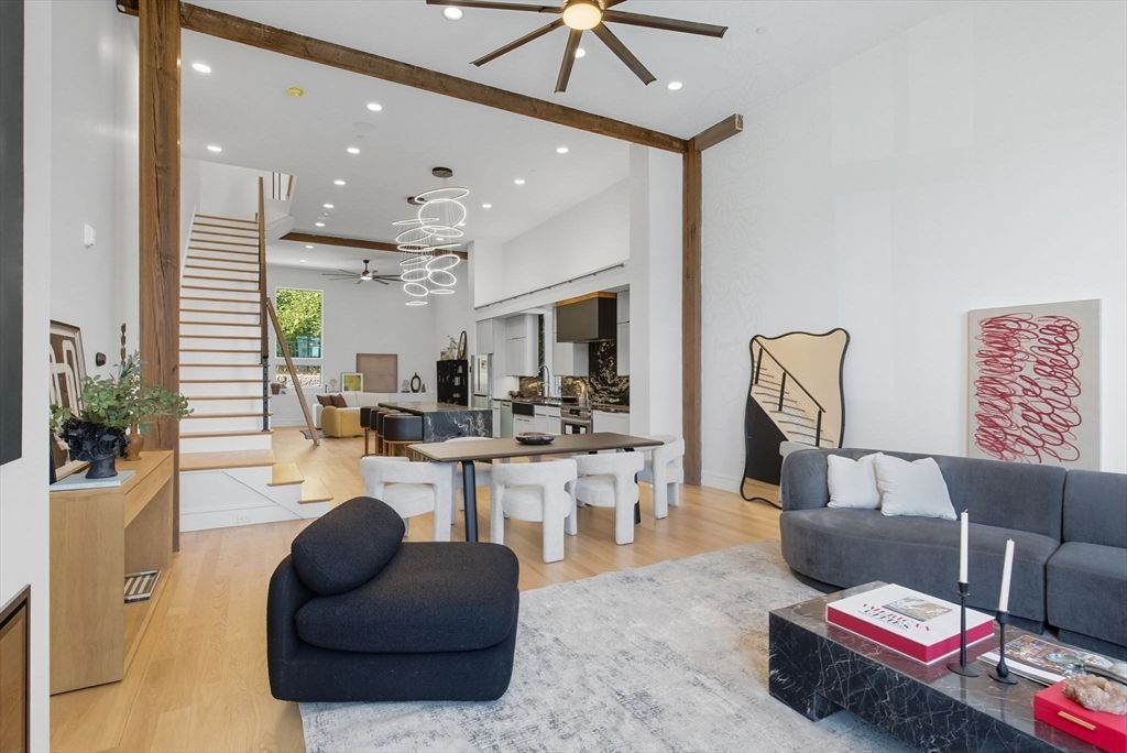 Interior, Living room, Pendant Lights, Recessed Lighting, Wood Texture Flooring