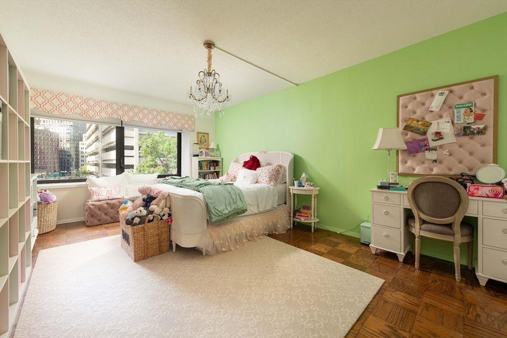 Bedroom, Chandelier, Interior, Wood Texture Flooring